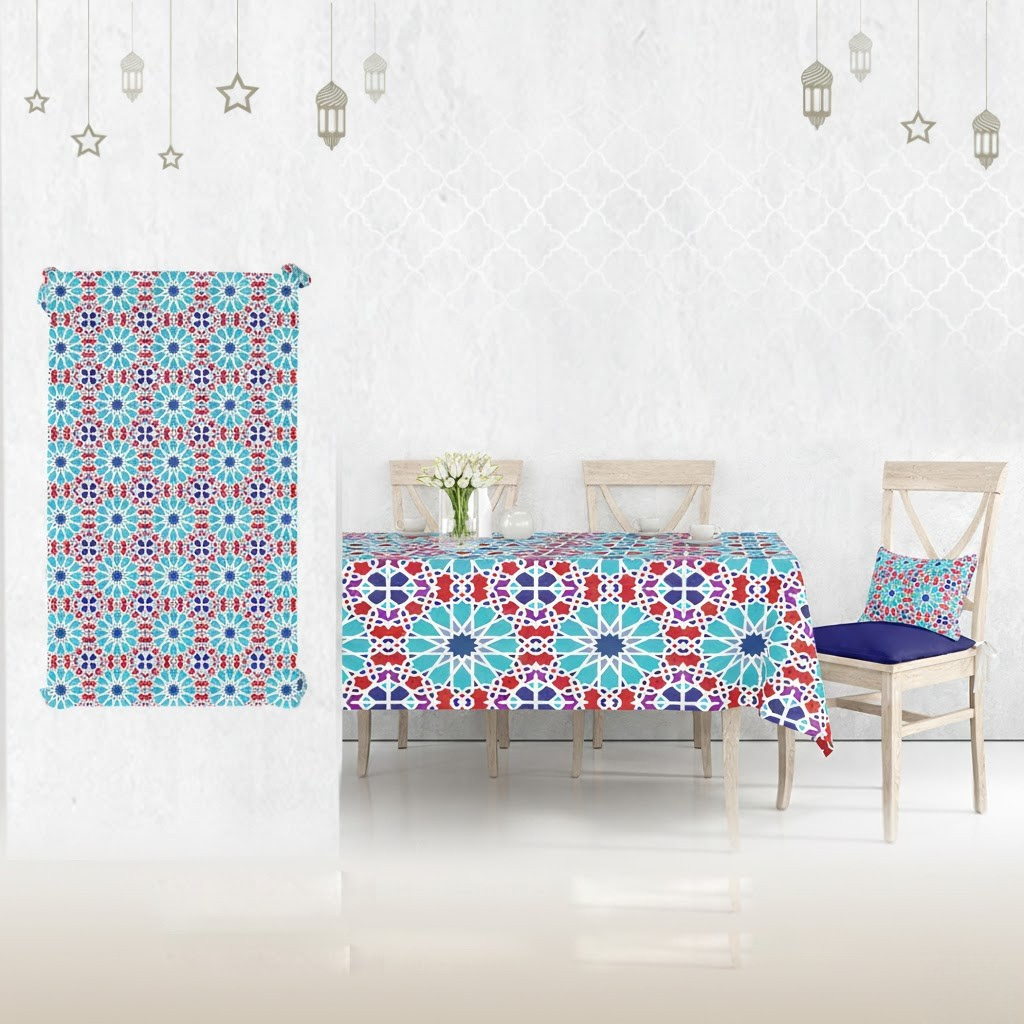 Ramadan Dining Tablecloth 250×145 cm Velvet Sabia Imported – Luxurious Design for Ramadan Gatherings | OS-RAM-087