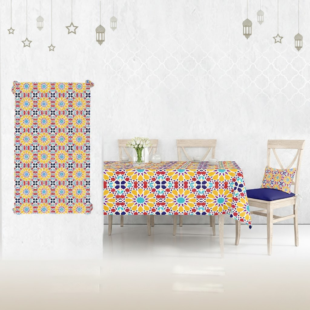 Ramadan Dining Tablecloth 250×145 cm Velvet Sabia Imported – Luxurious Design for Ramadan Gatherings | OS-RAM-088