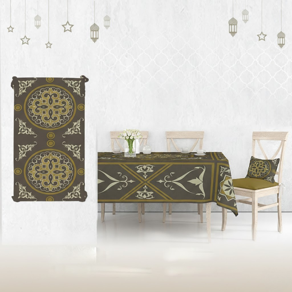 Ramadan Dining Tablecloth 250×145 cm Velvet Sabia Imported – Luxurious Design for Ramadan Gatherings | OS-RAM-093