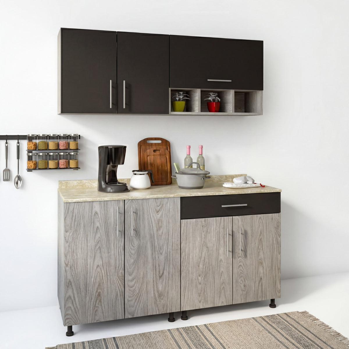 Two-piece kitchen with wood countertops and MDF wood - KYN-013