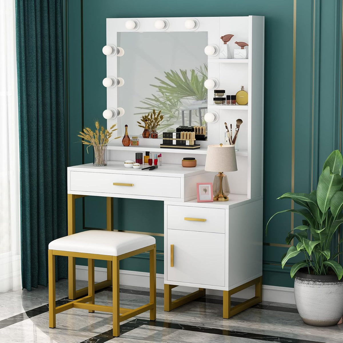 High quality MDF wood dresser with pouf - OSM-044