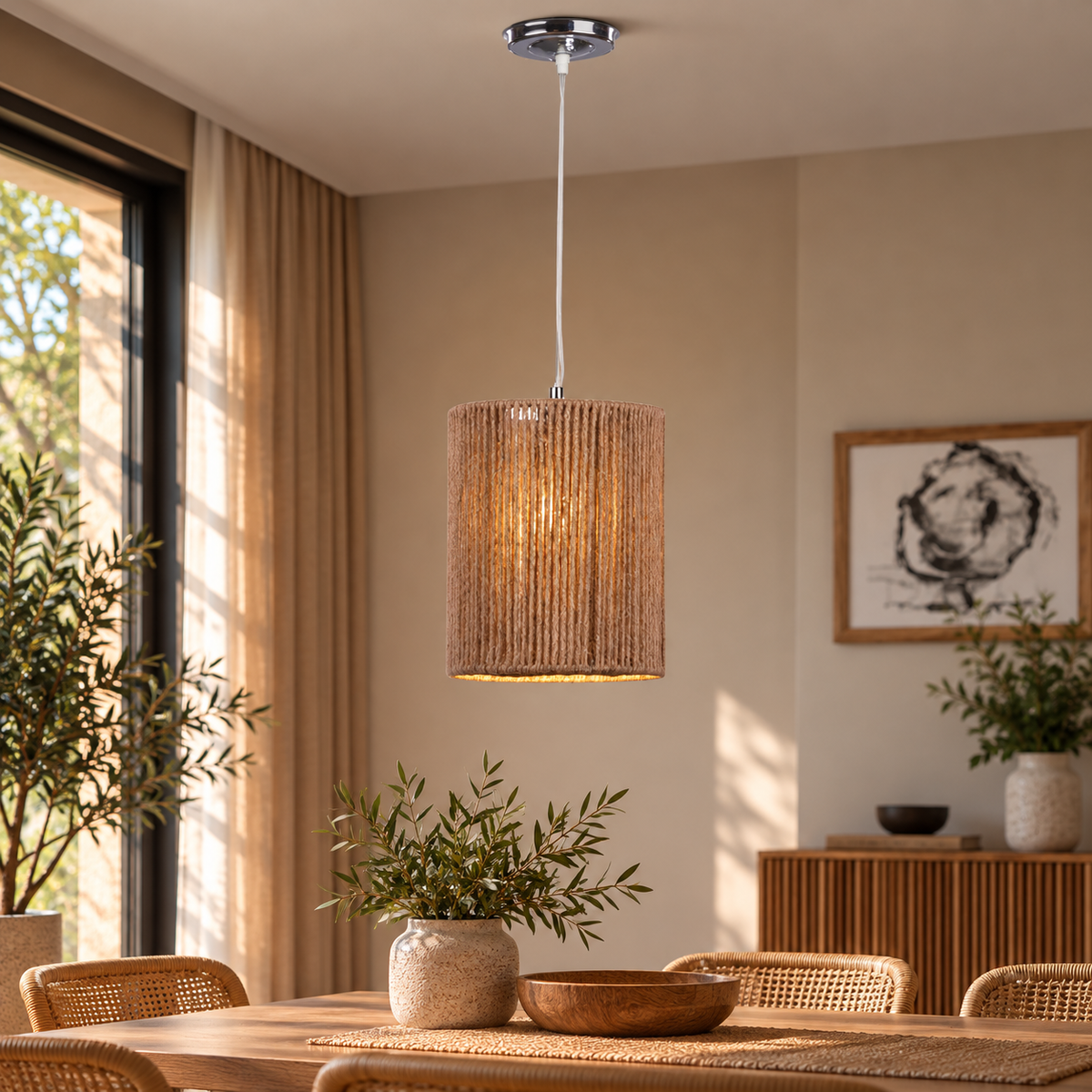 A rope chandelier with an artistic design that adds a touch of luxury to the decor.