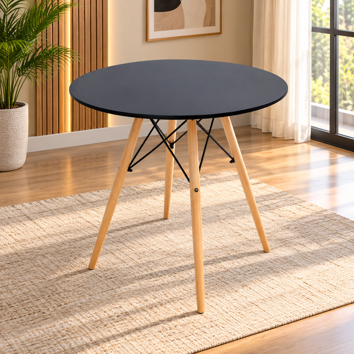 MDF tablet table with beech wood legs and iron chassis 80x80cm - RYL-042
