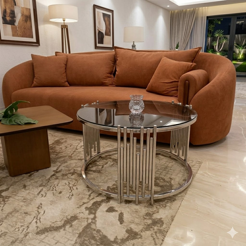 ترابيزة قهوة استيل مطلي – سطح زجاج فاميه 6 مم – تصميم عصري فاخر – موديل ZSL-034