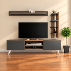 ترابيزة تلفزيون مودرن من خشب MDF مع وحدات تخزين ورف علوي لتنظيم أنيق لغرفة المعيشة HFS-002