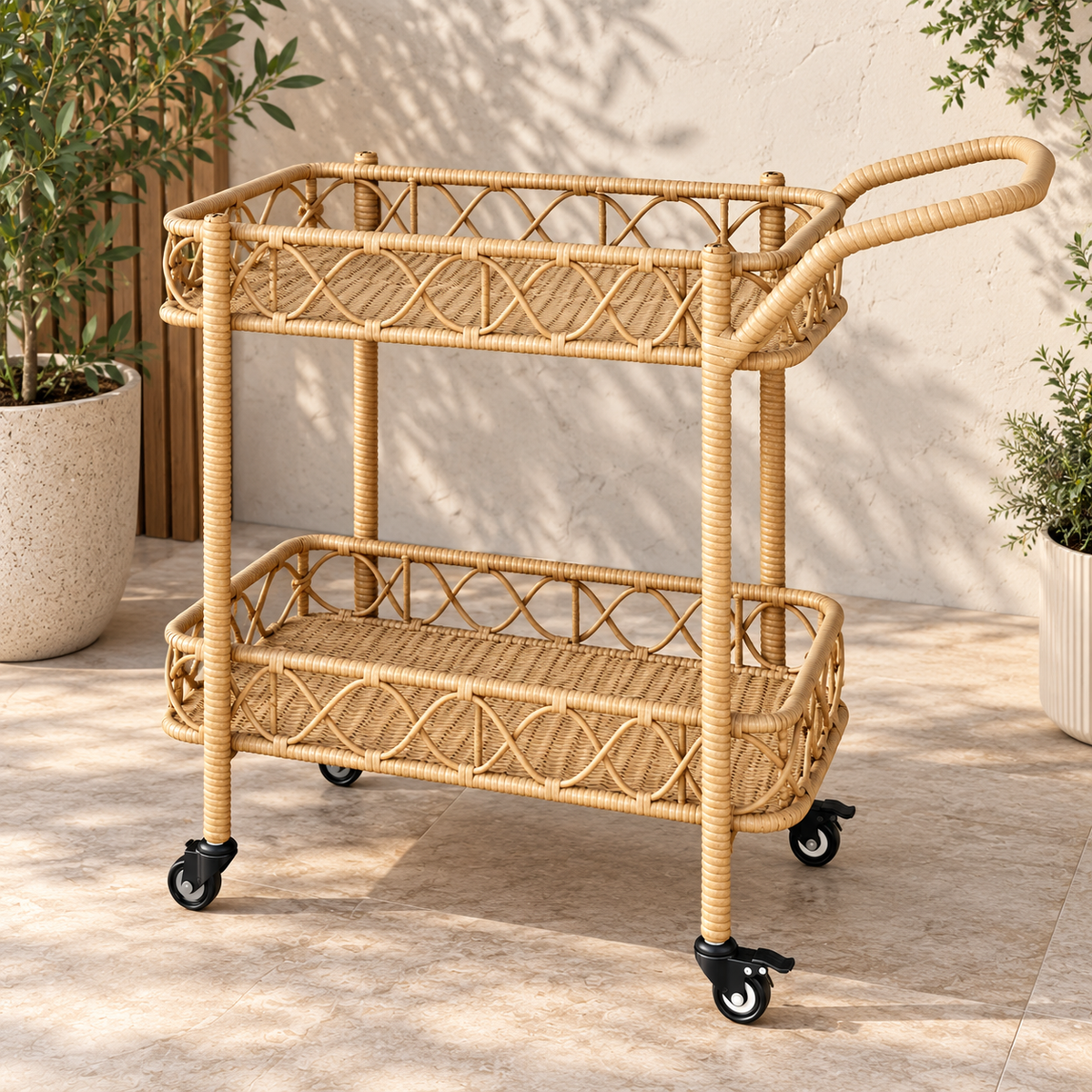 Wheeled trolley made of rattan-OS-238