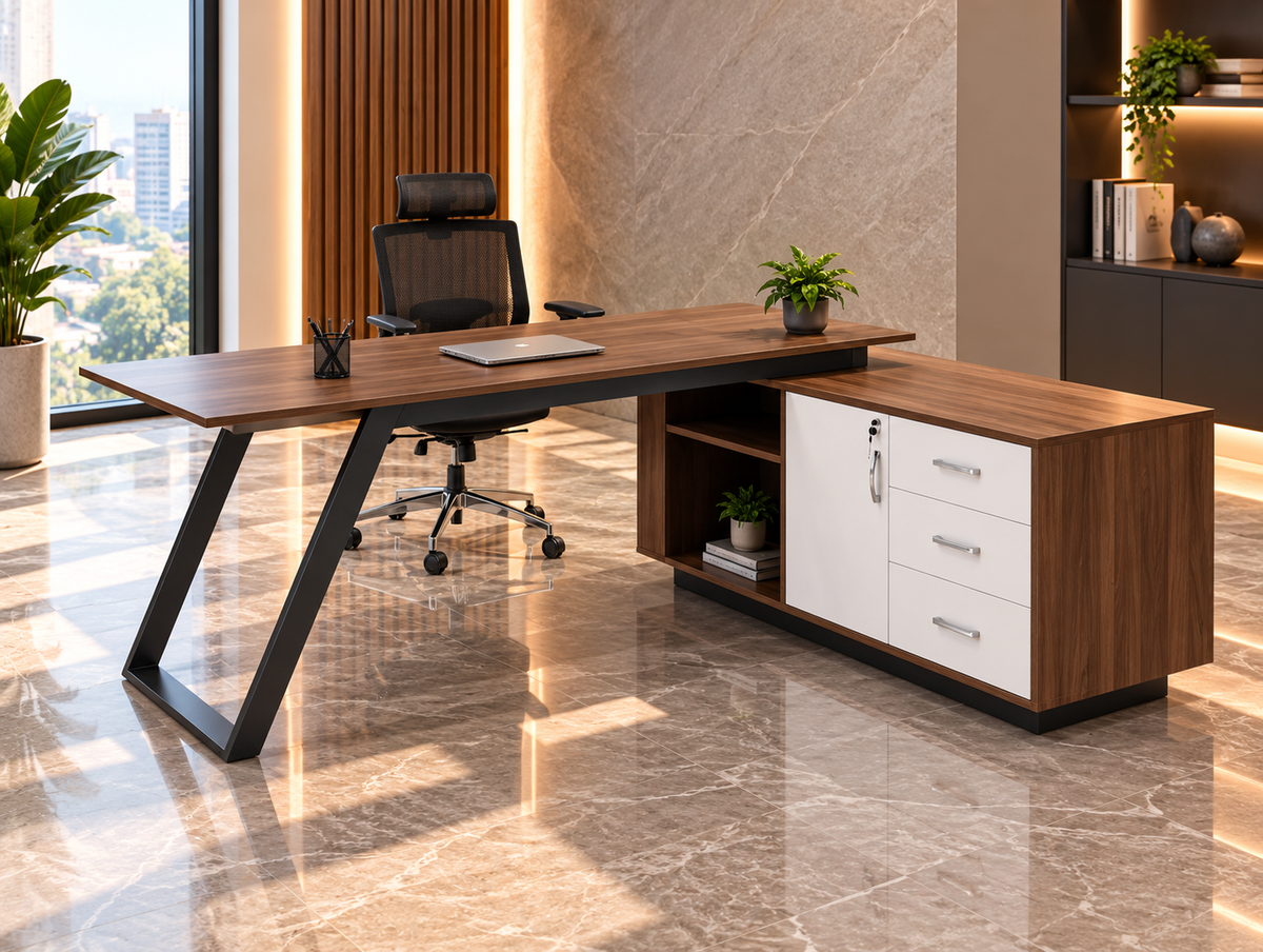 High-quality MDF wooden manager’s desk with a luxurious design – Model HFS-087