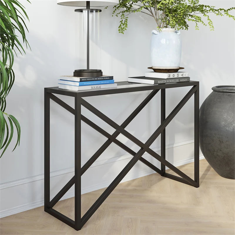 Iron console with glass surface – Elegant design 110 cm