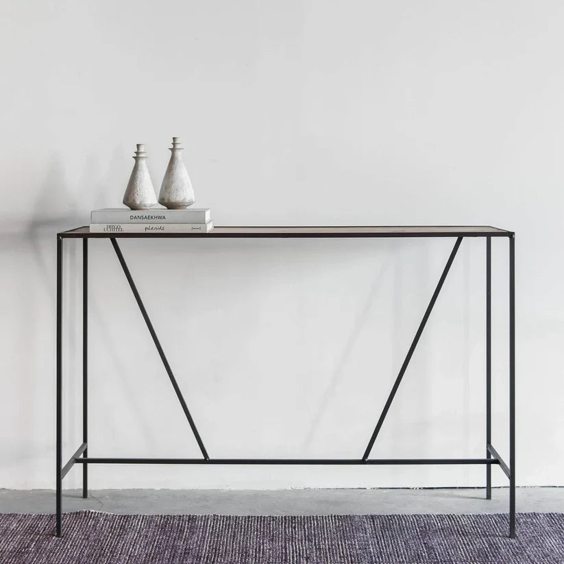 Iron console with glass surface – Elegant design 120 cm