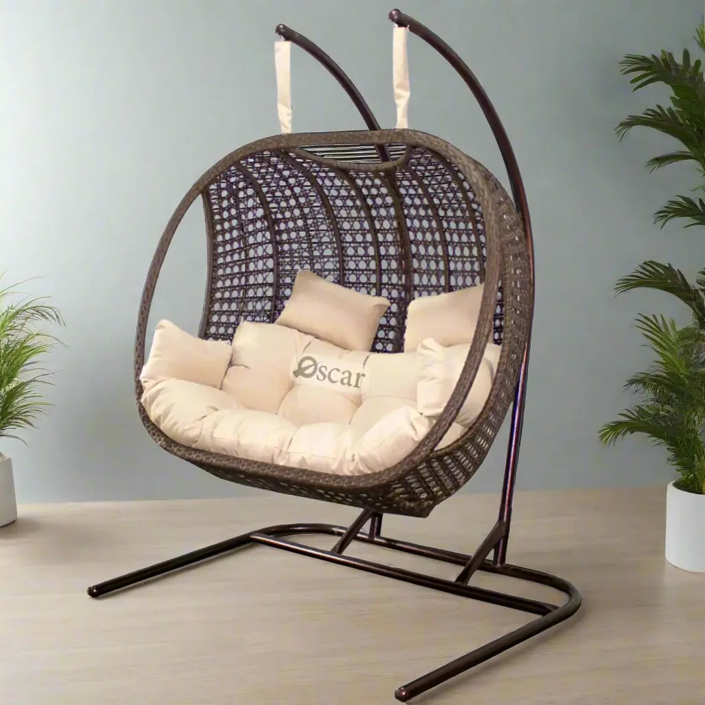 Pure rattan two-person swing with sturdy iron frame – model OS-Sw-003