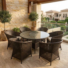 طقم سفره نورد نجوم رتان 6 كراسي و طاولة دائرية 