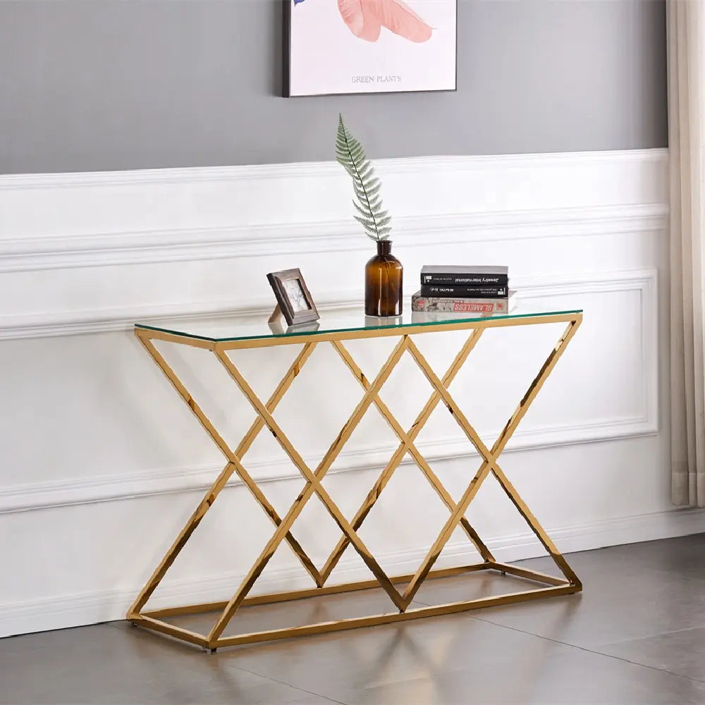 Iron console with glass surface – Elegant design 120 cm