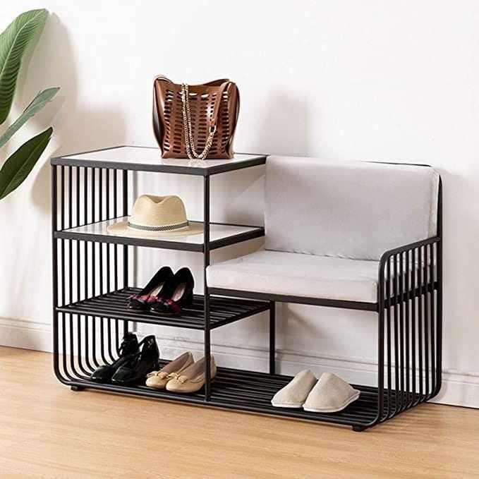 Metal shoe rack with marble surface – luxurious modern design