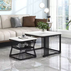 Set of metal coffee tables with marble top – luxurious modern design (2 pieces)