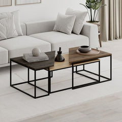Set of 3 metal coffee tables with wooden top – practical modern design