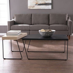 Set of metal coffee tables with wooden top – elegant modern design (2 pieces)