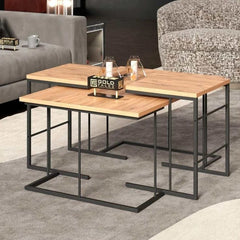 Set of 3 metal coffee tables with wooden top – practical modern design