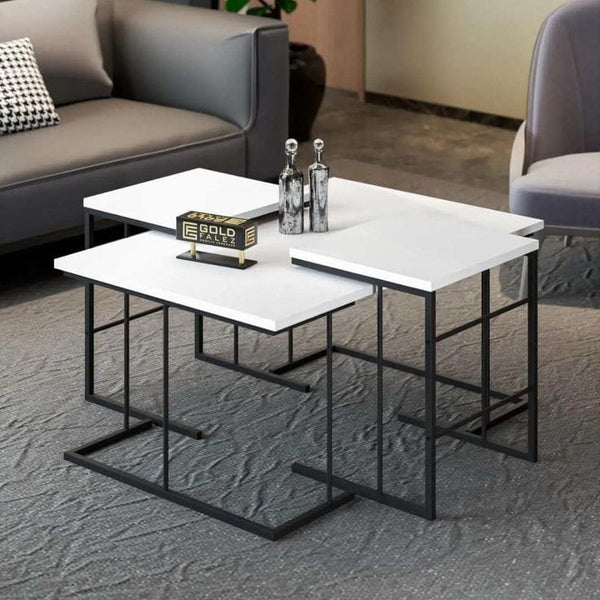 طقم 3 ترابيزات قهوة معدنية بسطح رخامي – تصميم مودرن فاخر