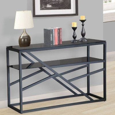 Metal console with wood surface + glass – luxury modern design