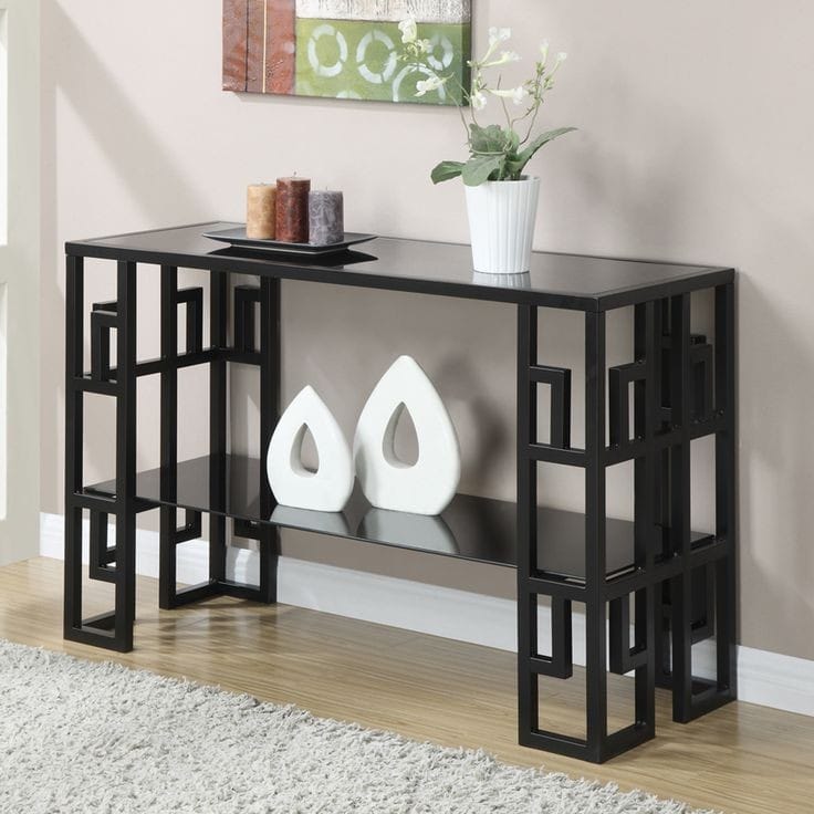 Metal console with transparent glass top – luxurious modern design