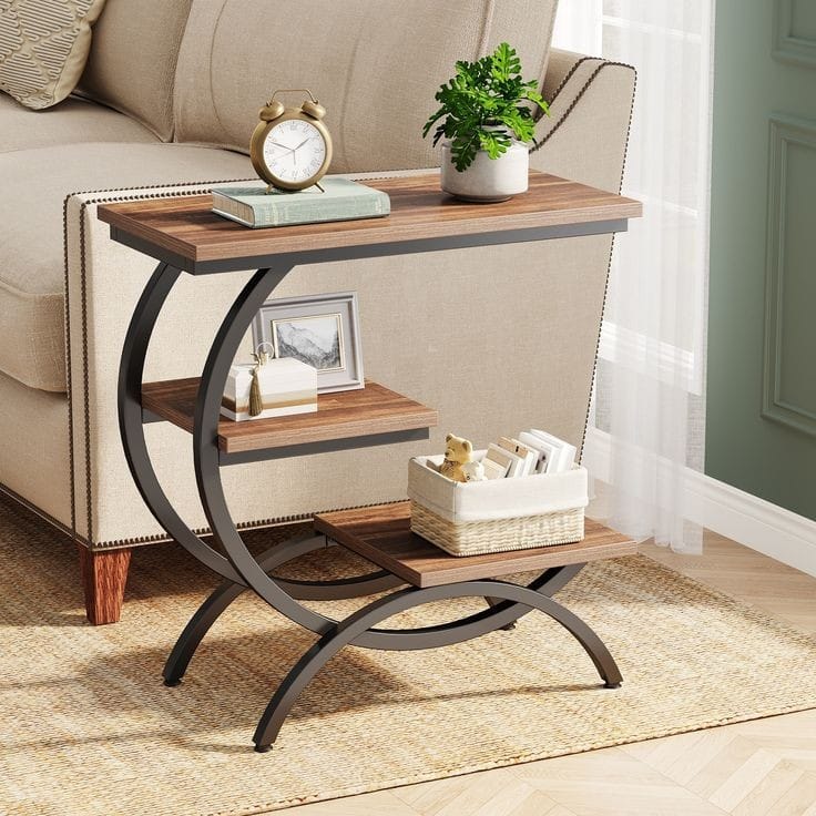 Metal side table with wooden surface – modern elegant design