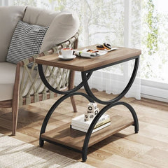 Metal side table with wooden surface – modern elegant design