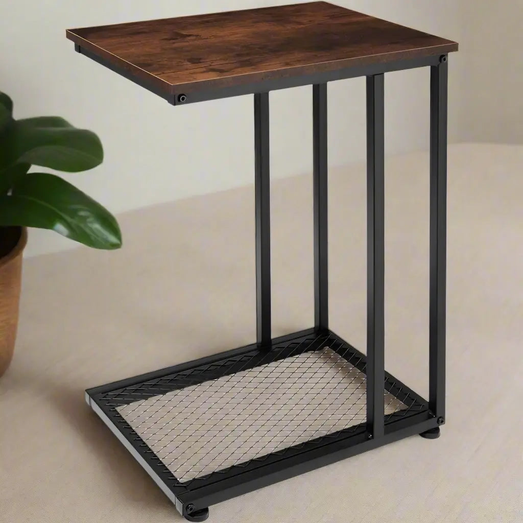 Metal side table with wooden surface – modern elegant design