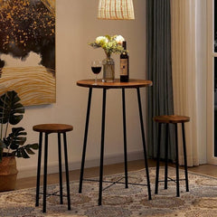 Set of 3 metal side tables with wooden surface – elegant modern design