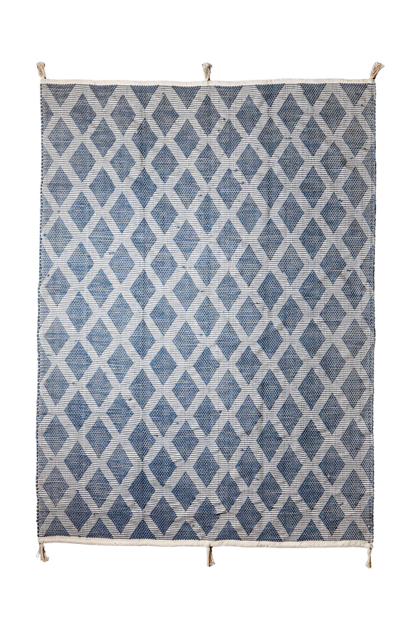 سجادة صوف طبيعي صناعة يدوية – لون أوف وايت وكحلي – موديل ROF-014