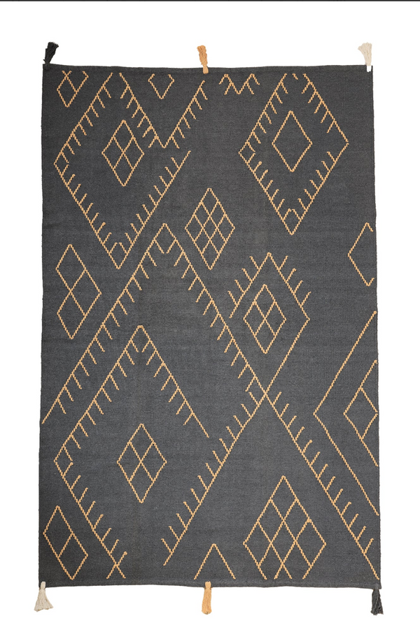 سجادة صوف طبيعي صناعة يدوية – لون رصاصي وأصفر – موديل ROF-022