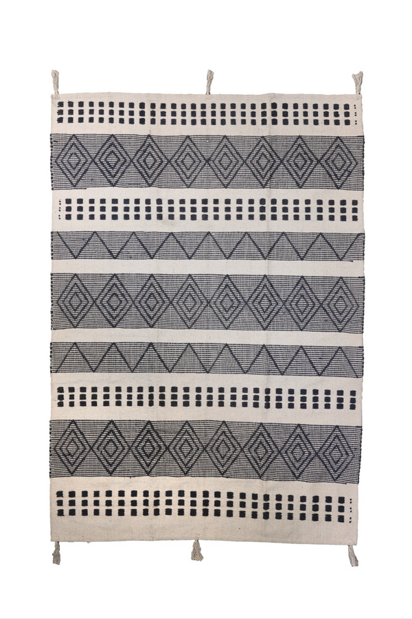 سجادة صوف طبيعي صناعة يدوية – لون أوف وايت ورصاصي غامق – موديل ROF-024