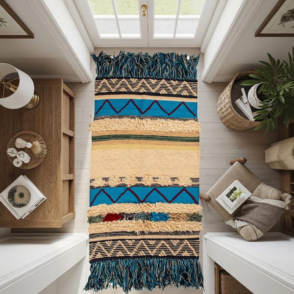 سجادة صوف طبيعي صناعة يدوية متعددة الألوان – موديل ROF-044