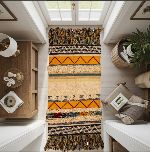 سجادة صوف طبيعي صناعة يدوية متعددة الألوان – موديل ROF-045