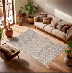 Natural Wool Handmade Rug – Off White and Gray Color – Model ROF-054