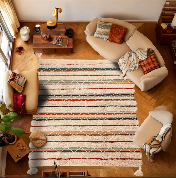 سجادة صوف طبيعي صناعة يدوية متعددة الألوان – موديل ROF-058