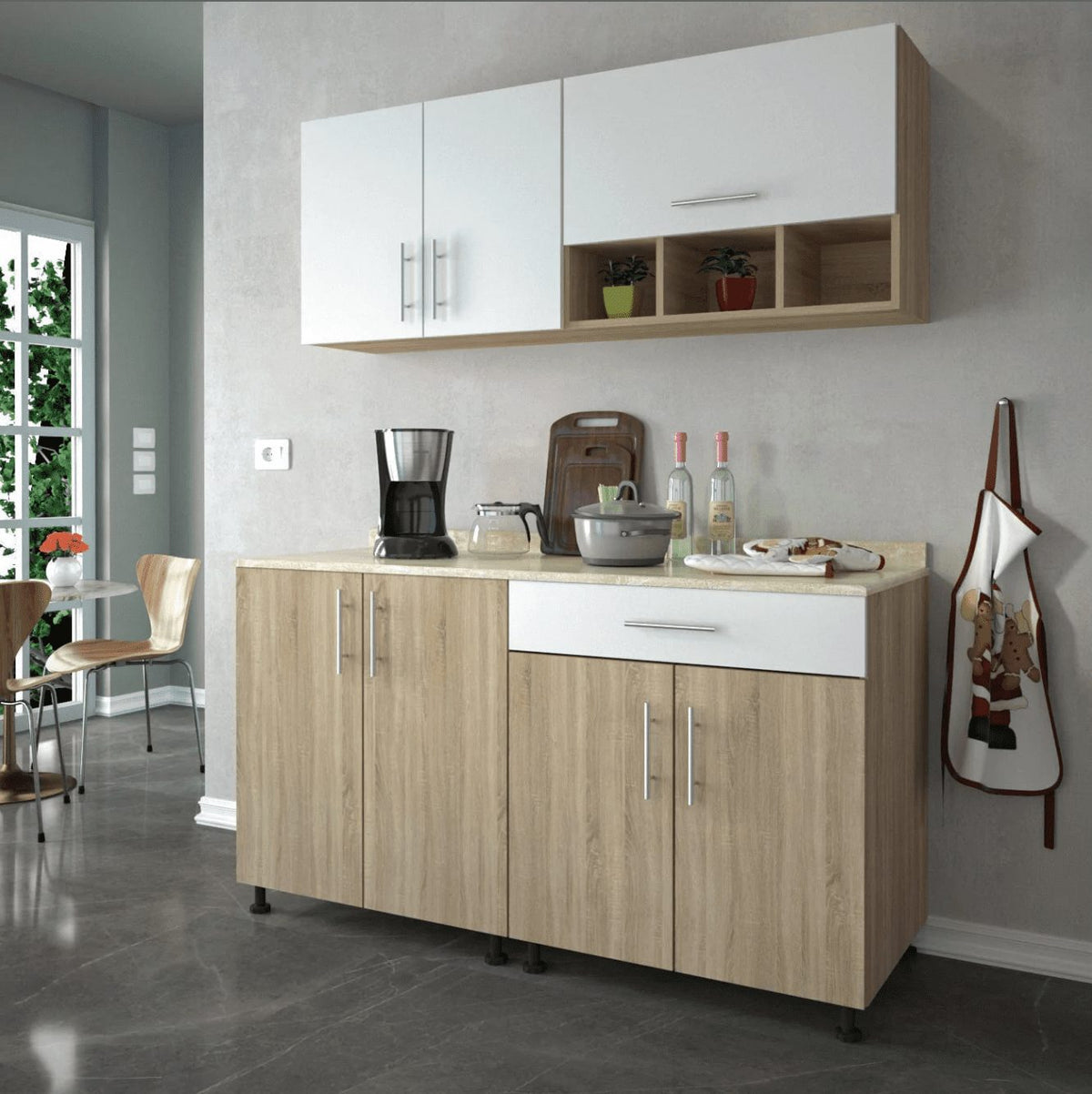 Two-piece kitchen with wood countertops and MDF wood - KYN-003