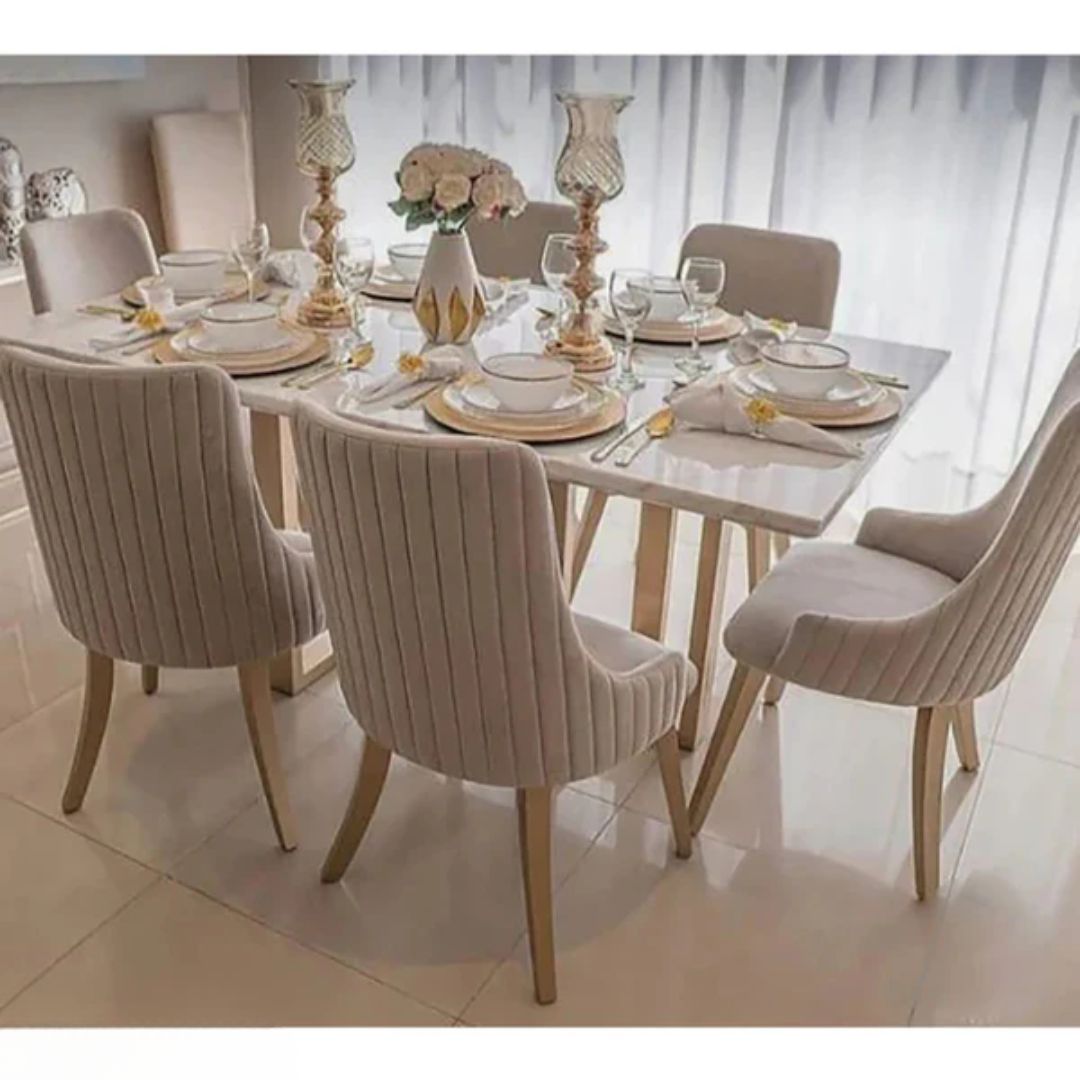 Dining set - 7 pieces red beech wood and poly lacquer wood table - KYN-190