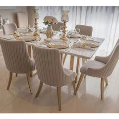 Dining set - 7 pieces red beech wood and poly lacquer wood table - KYN-190