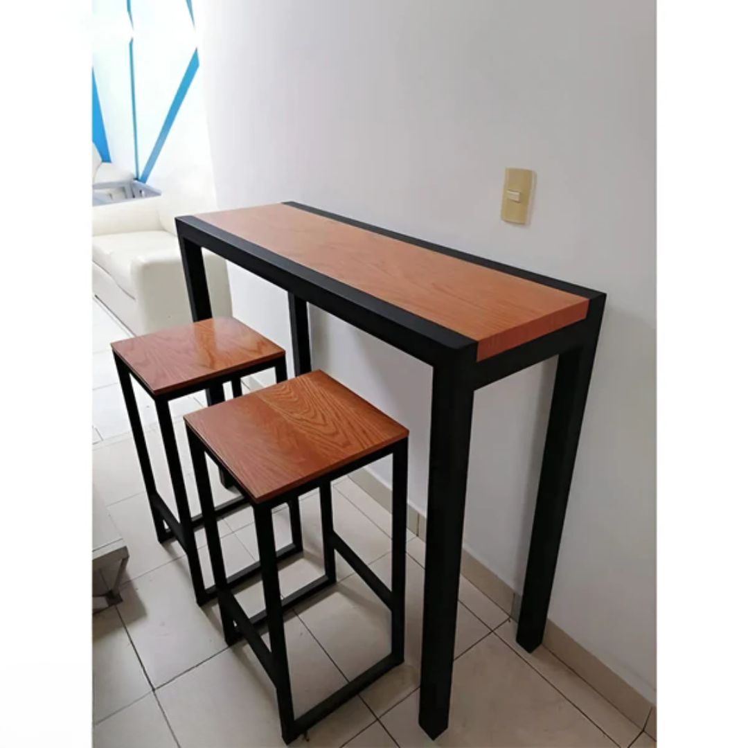 Dining table and 2 chairs, steel and wood - SRS-021