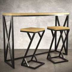 Bar set of 2 chairs and a table made of wood, MDF and steel - OUBE-110