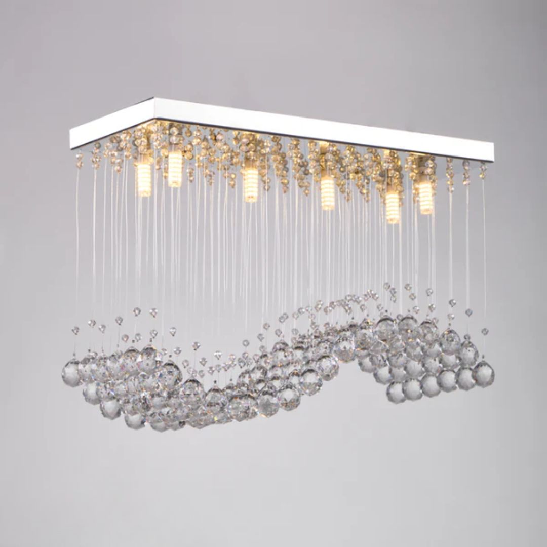 Crystal and steel chandelier with an elegant and luxurious design