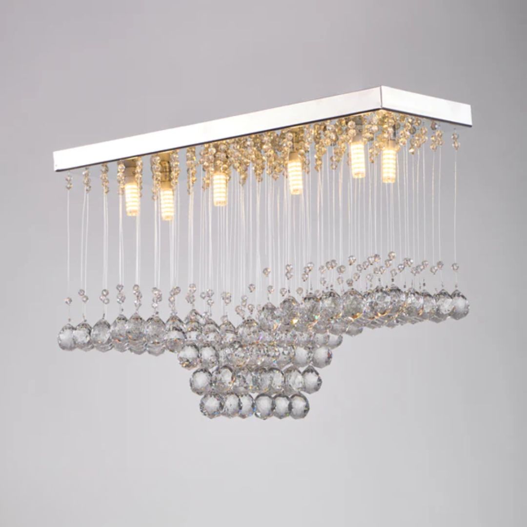 Crystal and steel chandelier with a luxurious and modern touch