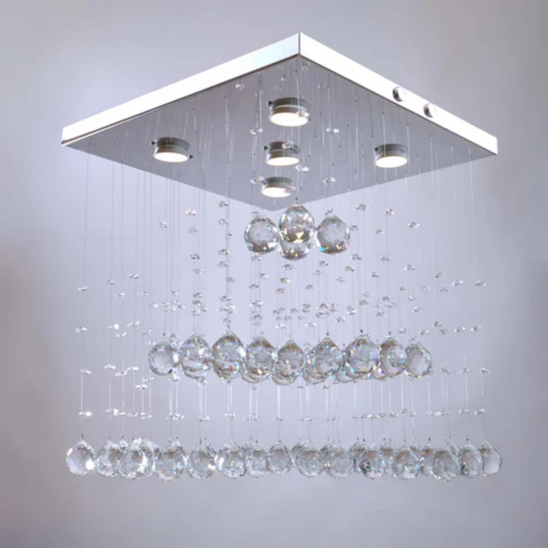 Crystal and steel chandelier with a luxurious and elegant touch