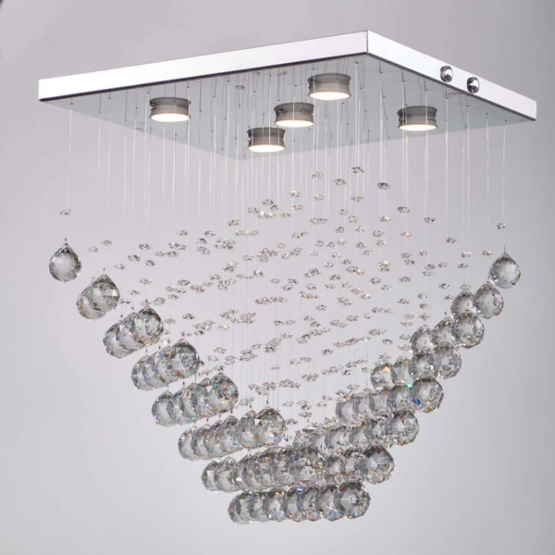 Crystal and stainless steel chandelier with a luxurious design