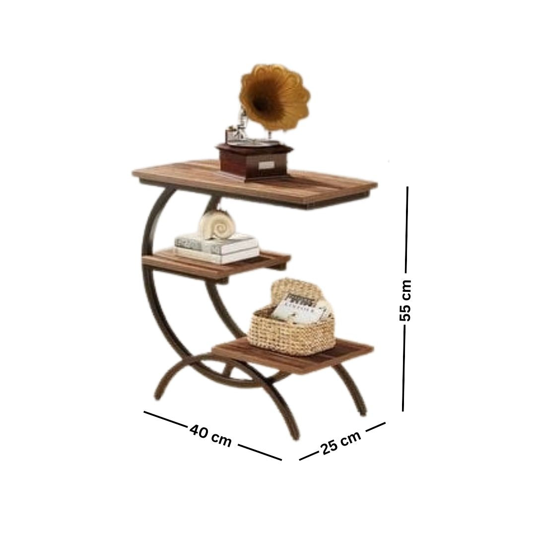Metal side table with wooden surface – modern elegant design