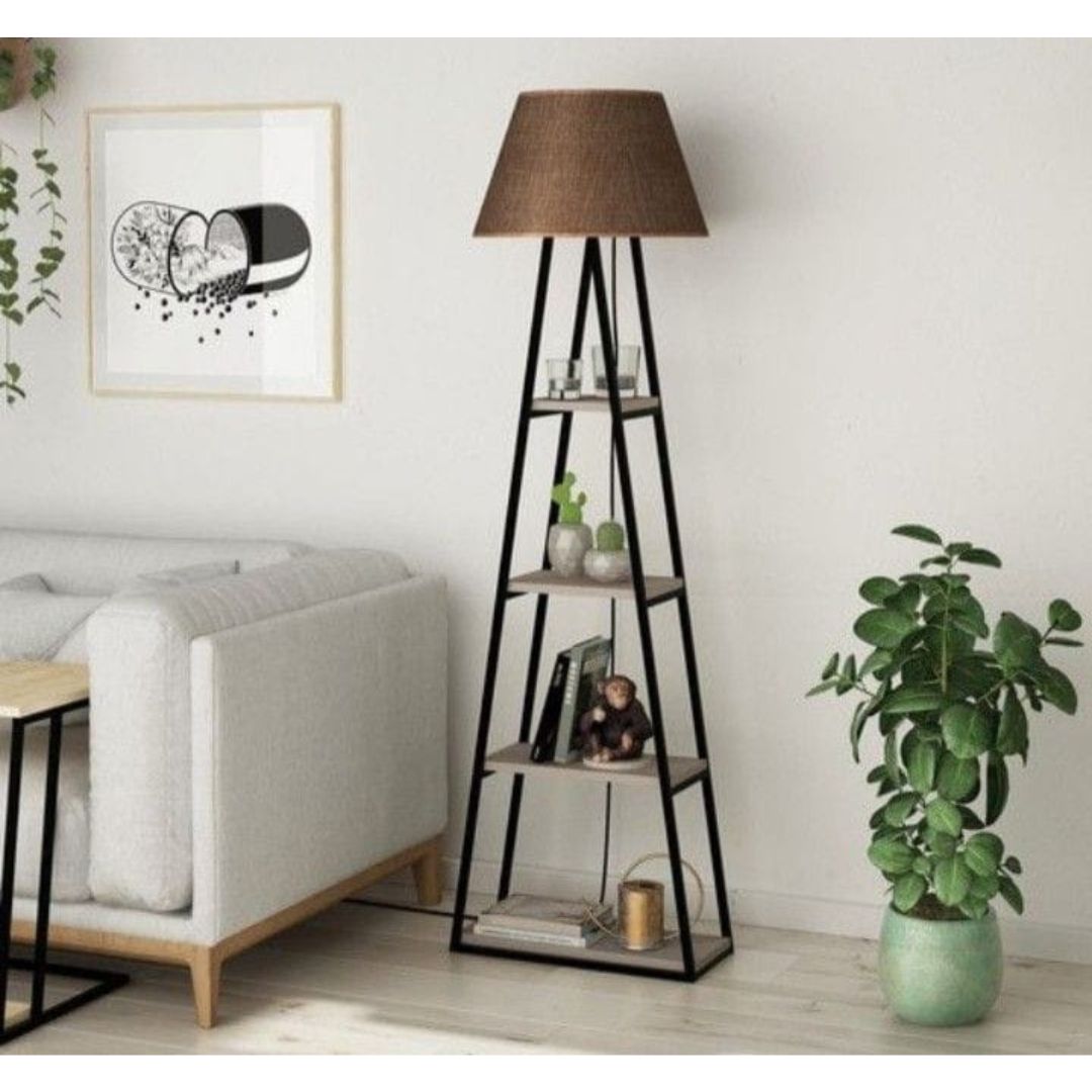 Metal floor lamp with wooden base – elegant modern design