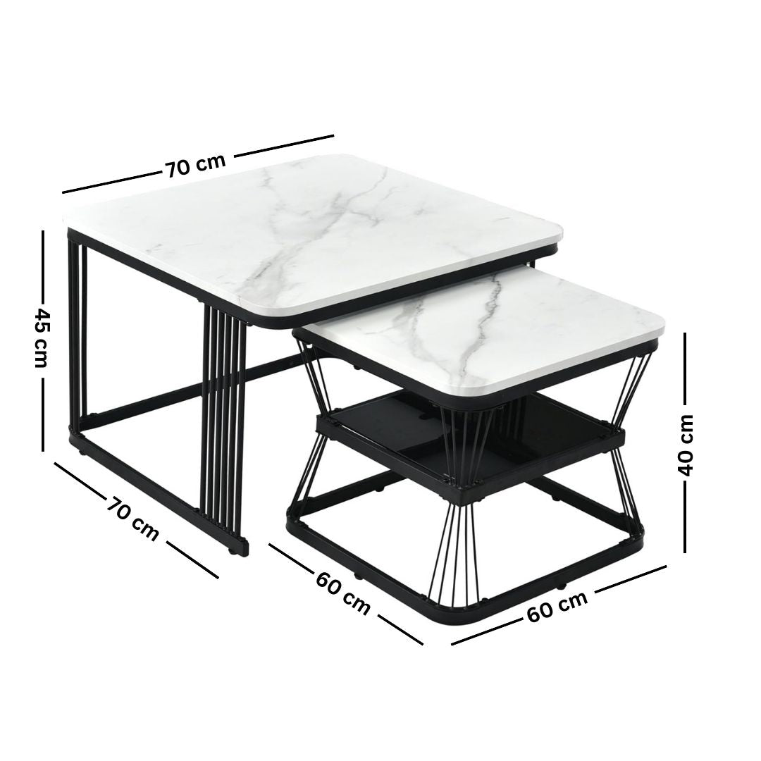 Set of metal coffee tables with marble top – luxurious modern design (2 pieces)