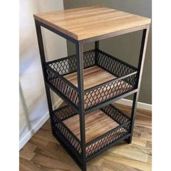 Metal side table with wooden surface – modern elegant design