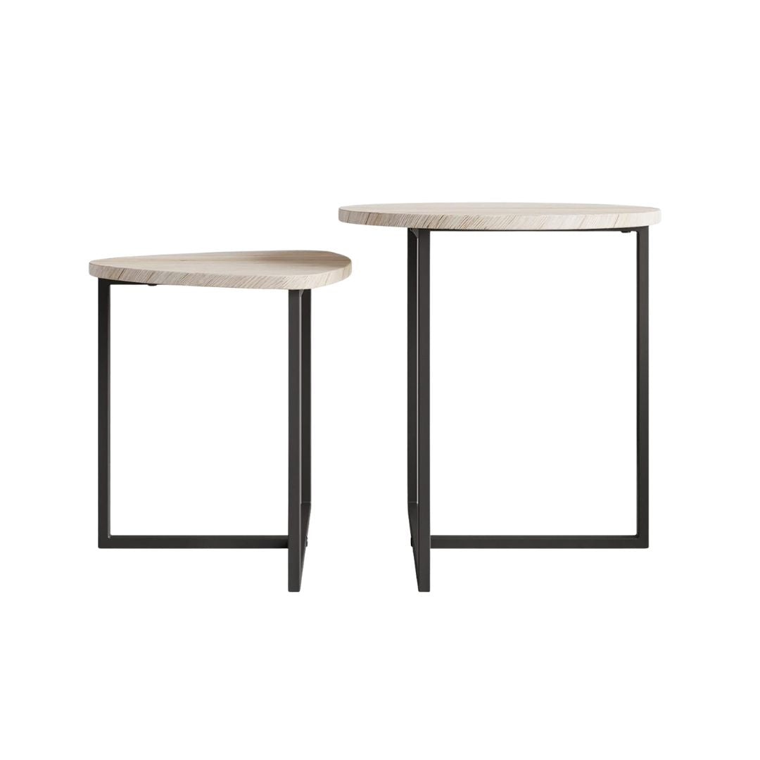 Set of metal side tables with wooden surface – elegant modern design (2 pieces)