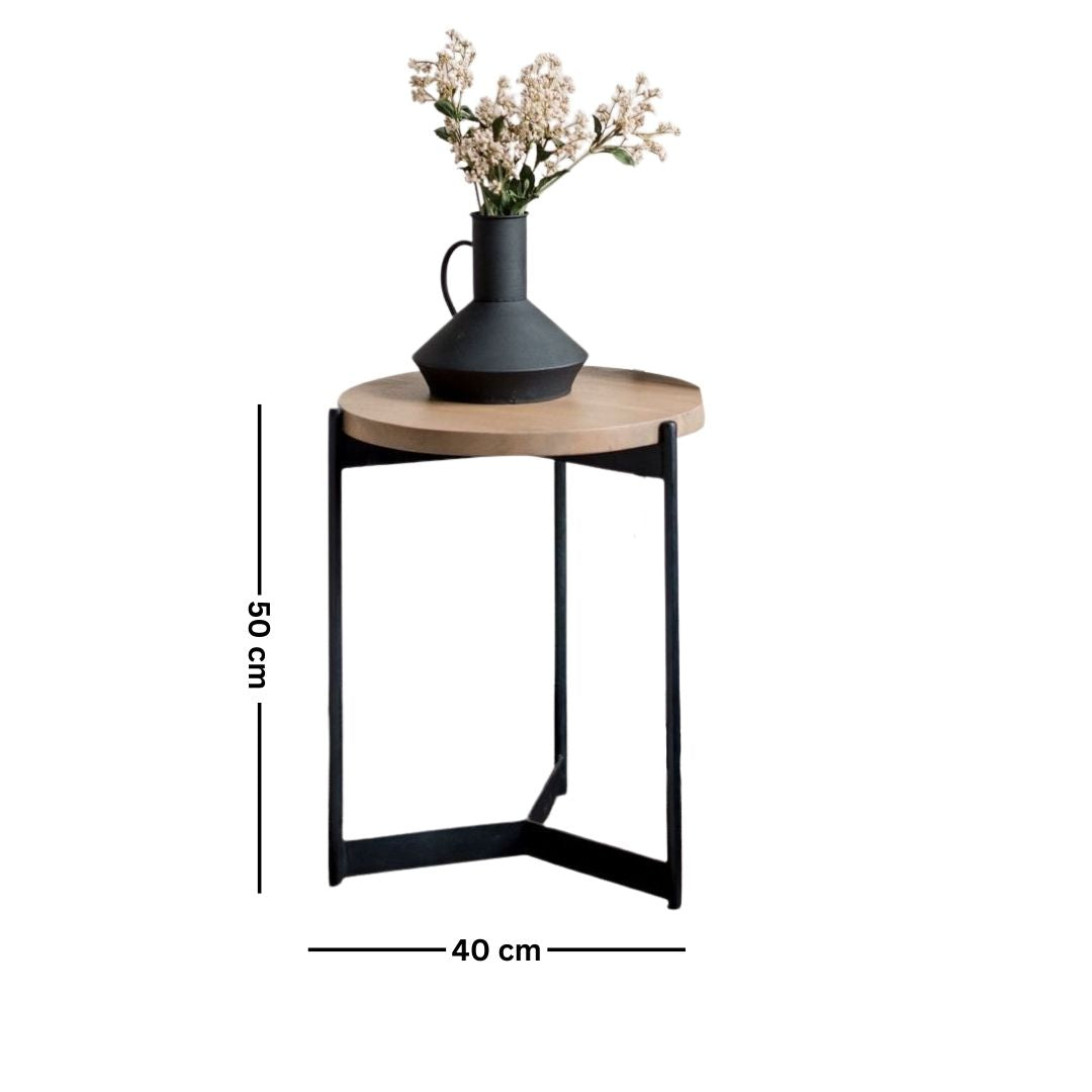 Set of metal side tables with wood + marble surface – luxury modern design